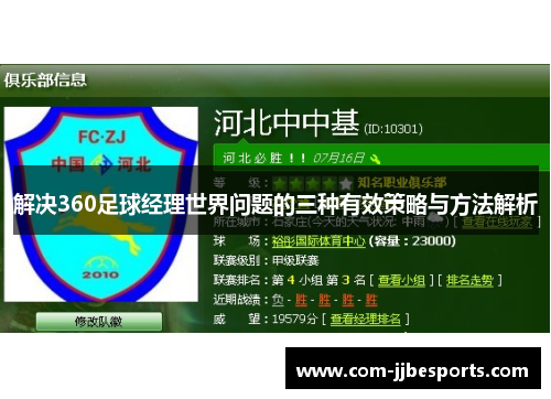 解决360足球经理世界问题的三种有效策略与方法解析 解决360足球经理世界问题的三种有效策略与方法解析